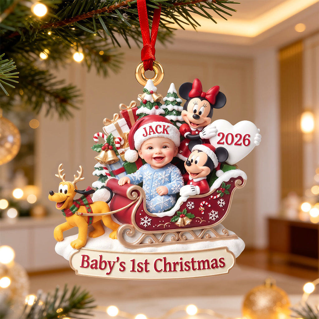 Personalized Mickey Mouse Baby's 1st Acrylic Christmas Ornament 2026 Cute Xmas Tree Decor - Merchluma