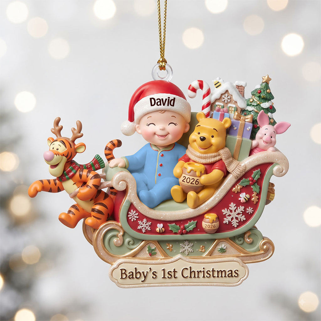 Personalized Winnie The Pooh Baby's 1st Acrylic Ornament 2026 Christmas Decor Gift for New Mom - Merchluma