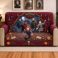 Horror Characters Grand Opening Of Fear Quilted Sofa Cover Spooky Halloween Merch Sofa Decor - Merchluma