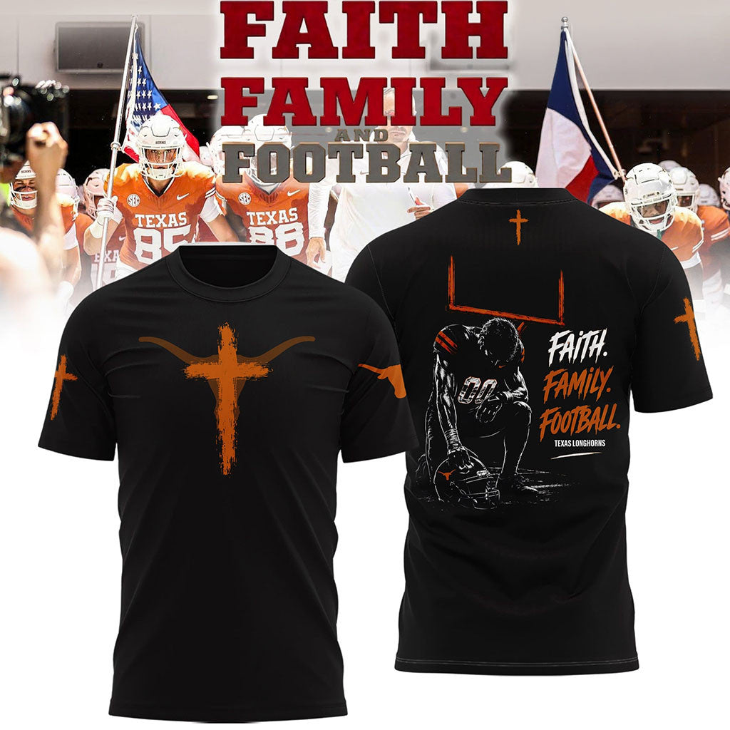 Texas Longhorns Faith Family Football 2026 T-Shirt Texas Longhorns Merch Game Day Gifts - Merchluma