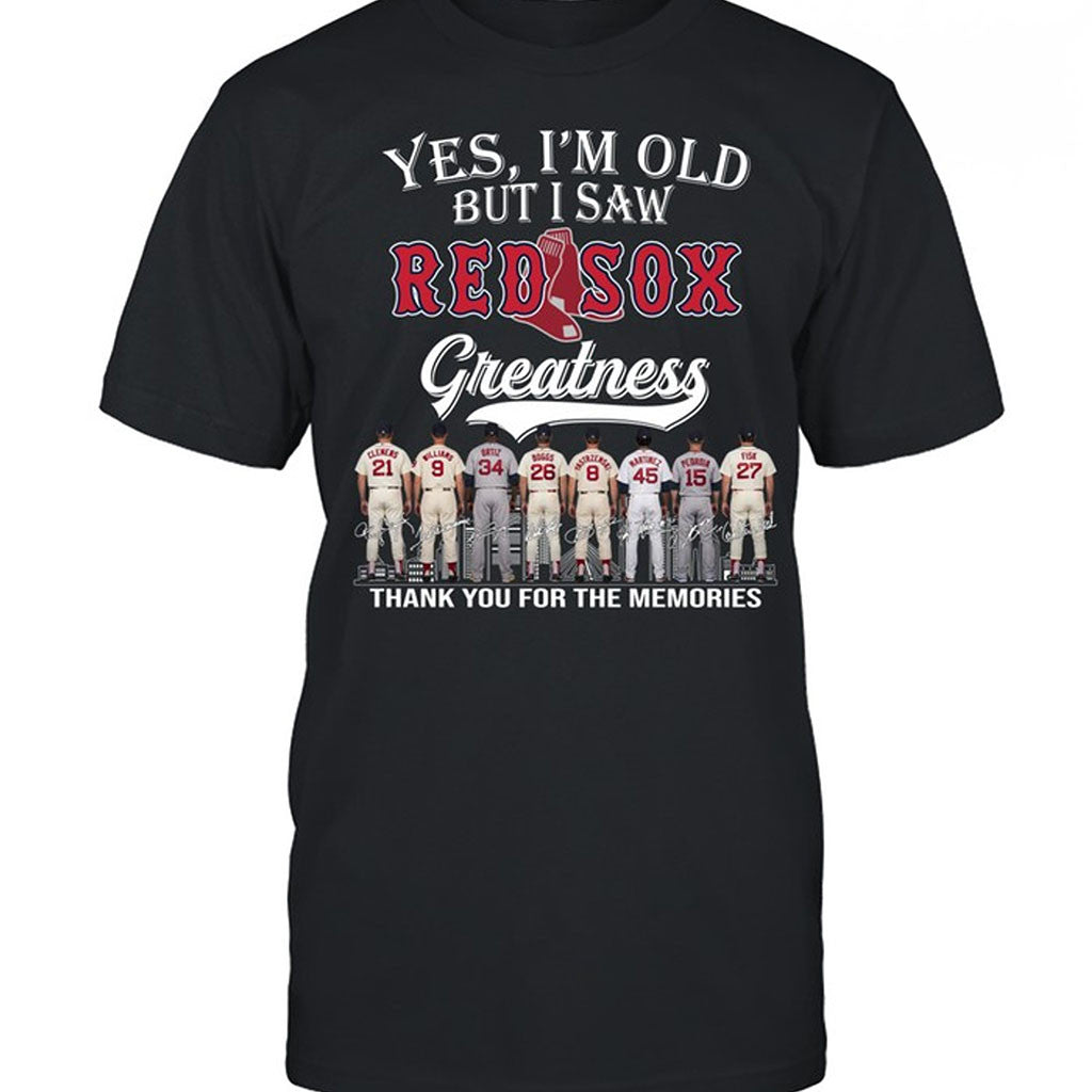 Yes I'm Old But I Saw Boston Red Sox Greatness T-Shirt Red Sox Legends Signatures Tee Fan Gifts - Merchluma