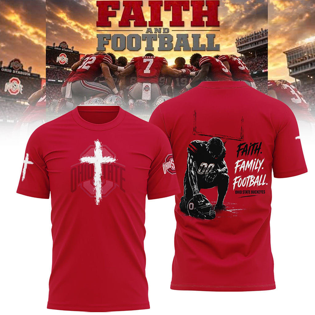 Ohio State Buckeyes Faith Family Football 2026 T-Shirt Buckeyes Merch Gift For Fans - Merchluma