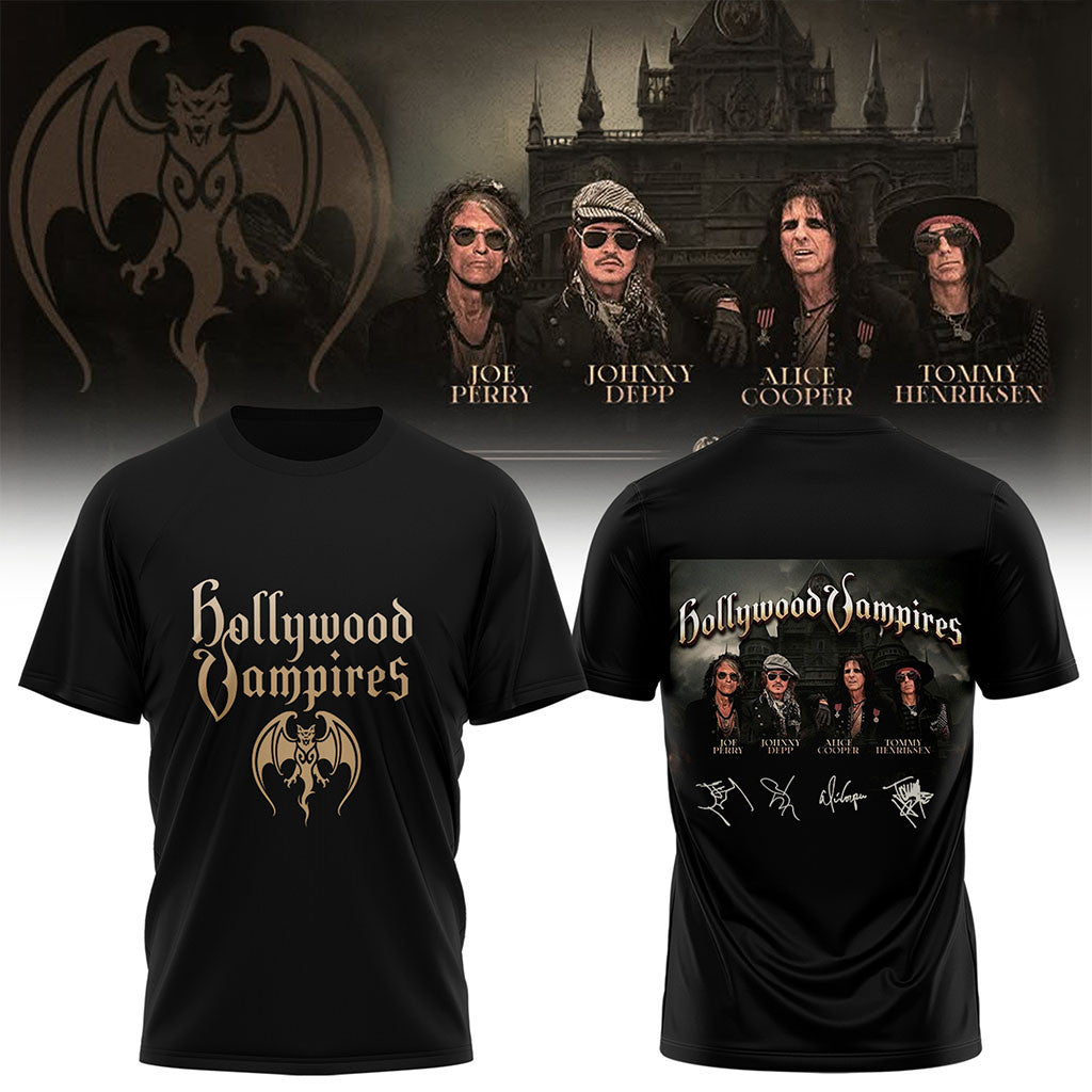 Hollywood Vampires World Tour 2026 Signed T-Shirt Black Hollywood Vampires Merch Gift For Fans - Merchluma