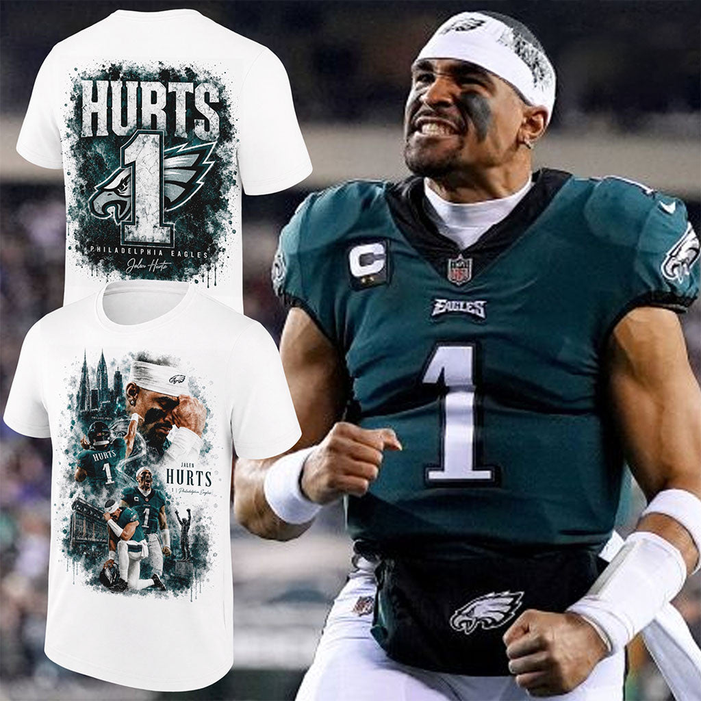 Jalen Hurts Philadelphia Eagles QB1 T-Shirt Believe Tee #1 Hurts Merch Gifts For Football Fan - Merchluma