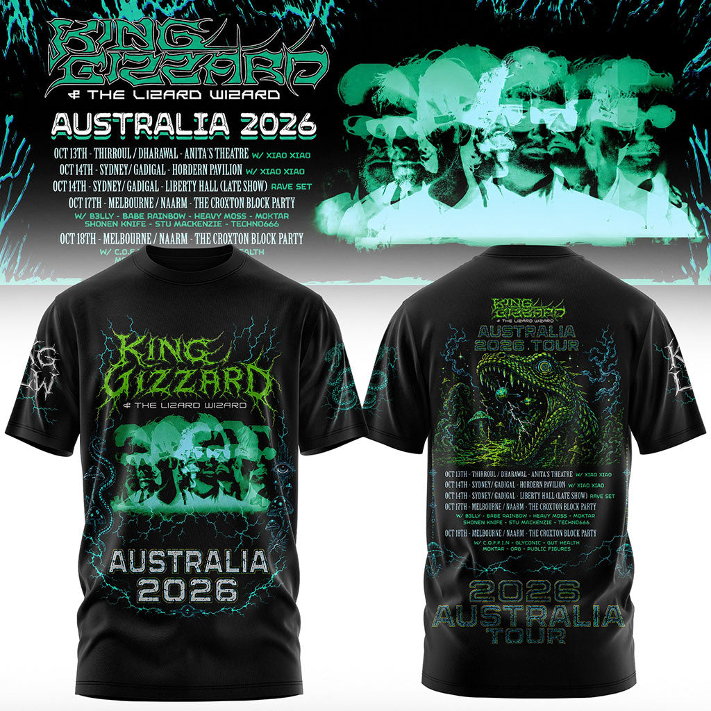 King Gizzard And The Lizard Wizard Merch Australia Tour 2026 T-Shirt Music Concert Outfits - Merchluma