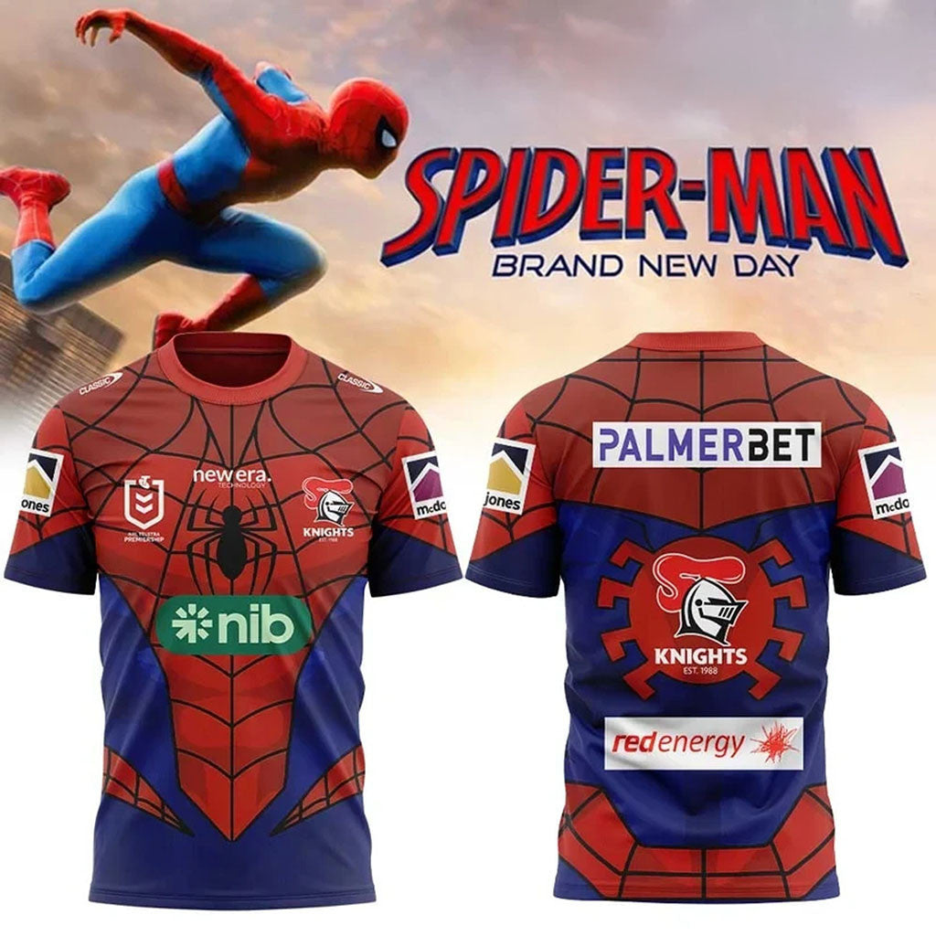 Newcastle Knights X Spider-Man Brand New Day 2026 T-Shirt Newcastle Knights Merch Fan Gifts - Merchluma