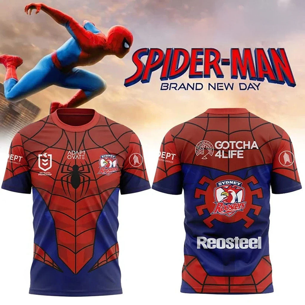 Sydney Roosters X Spider-Man Brand New Day 2026 T-Shirt Sydney Roosters Merch Gift For Fans - Merchluma