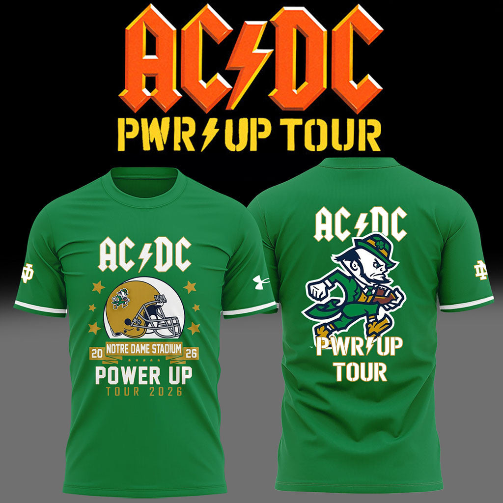 Notre Dame Fighting Irish X AC DC Tour T-Shirt ACDC Power Up Tour Merch Gift For Fans - Merchluma