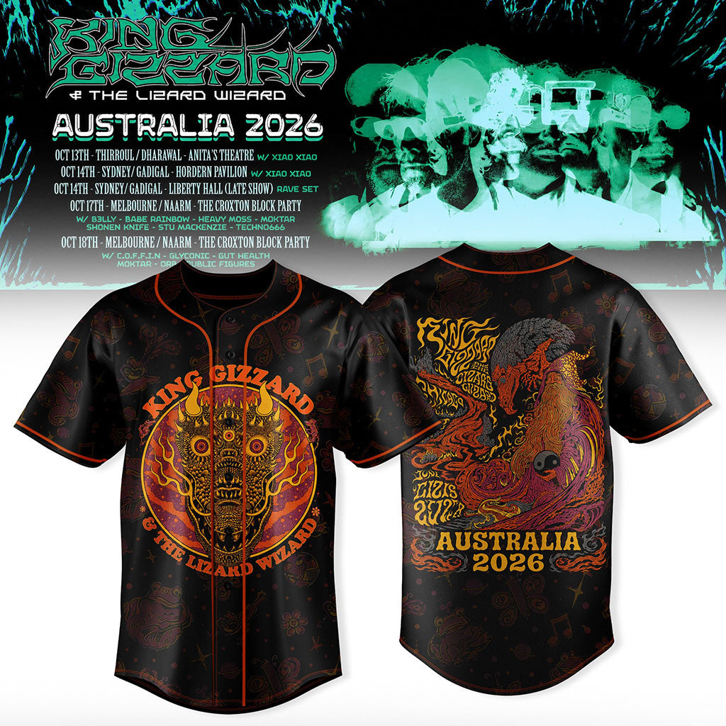 King Gizzard And The Lizard Wizard Merch Australia Tour 2026 Baseball Jersey Rock Fan Gifts - Merchluma