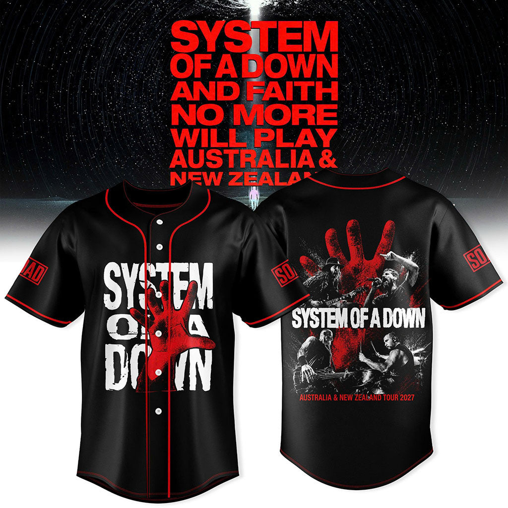 System Of A Down Australia & New Zealand Tour 2027 Baseball Jersey - Merchluma