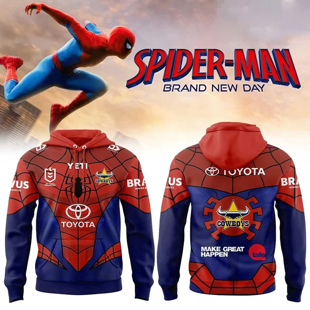 North Queensland Cowboys X Spider-Man Brand New Day 2026 Hoodie Cowboys Merch Fan Gifts - Merchluma