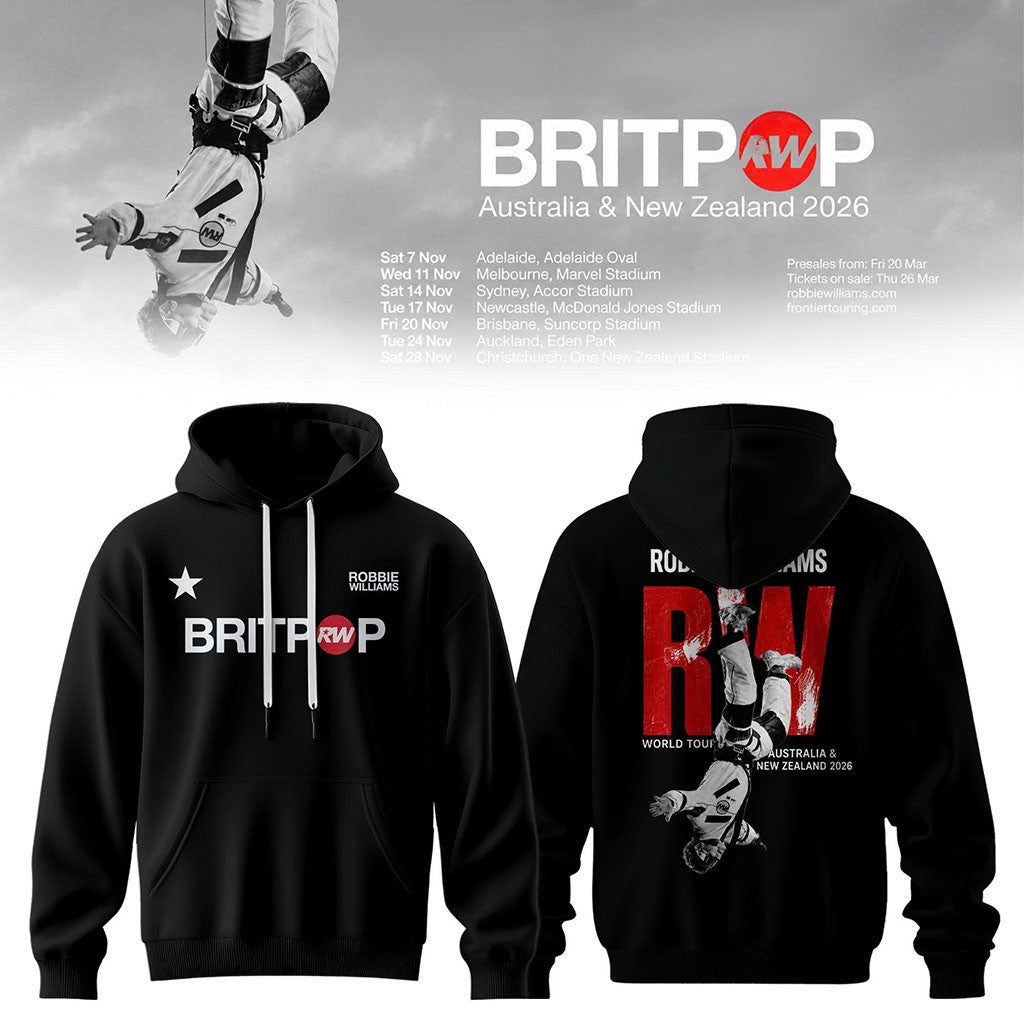 Robbie Williams Britpop AU NZ Tour 2026 Hoodie Robbie Williams Merch Presents For Music Lovers - Merchluma