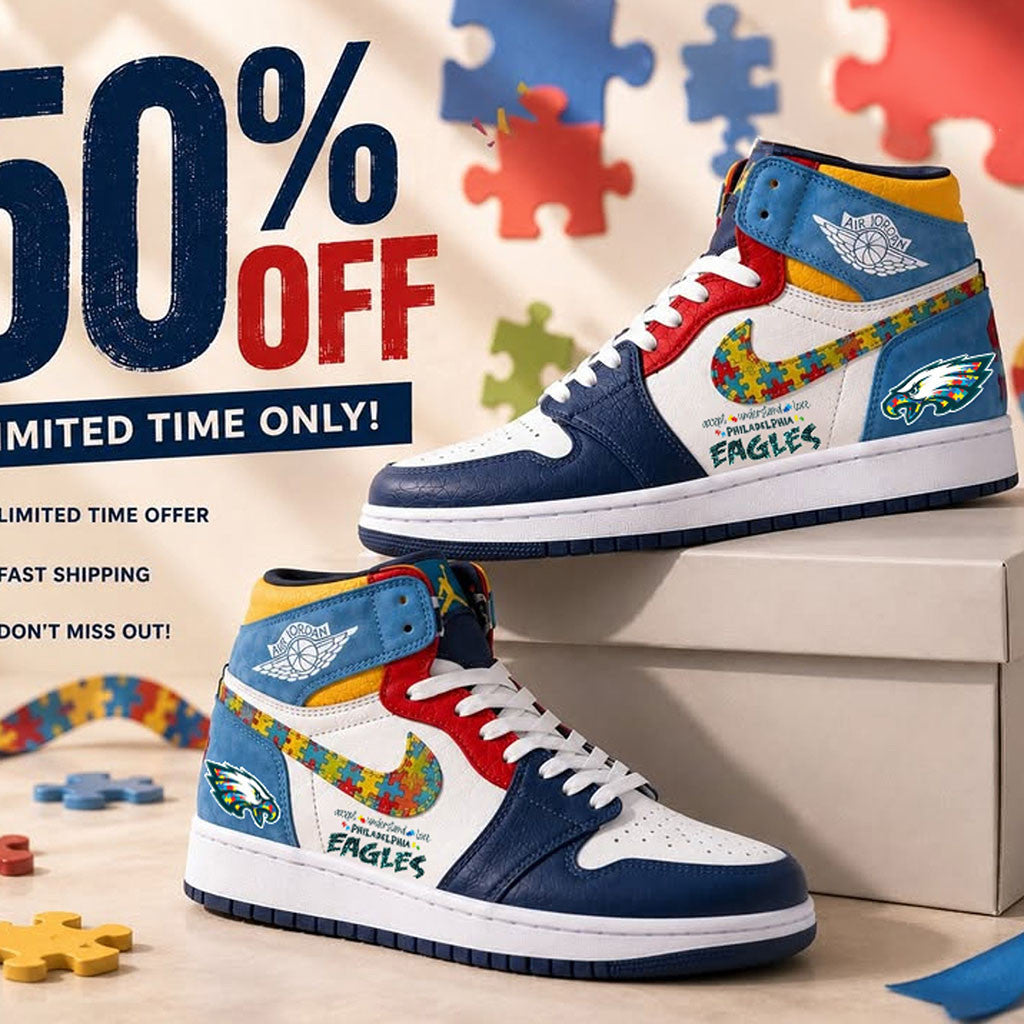 Philadelphia Eagles Autism Awareness Shoes Sneakers Eagles Merch Football Fan Gifts - Merchluma