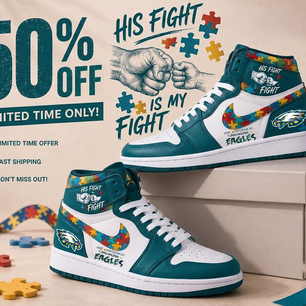 Philadelphia Eagles Autism Awareness Sneakers His Fight Is My Fight Shoes Philly Eagles Merch - Merchluma