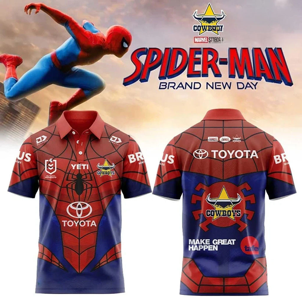 North Queensland Cowboys X Spider-Man Brand New Day 2026 Polo Shirt Cowboys Merch Fan Present - Merchluma