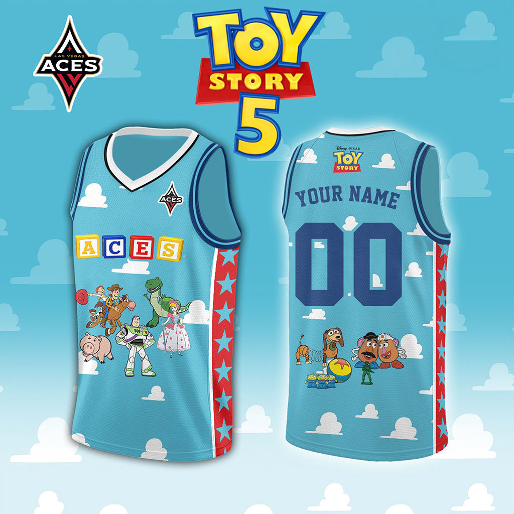 Personalized Las Vegas Aces X Toy Story 5 Basketball Jersey LV Aces Merch Gift For Son - Merchluma