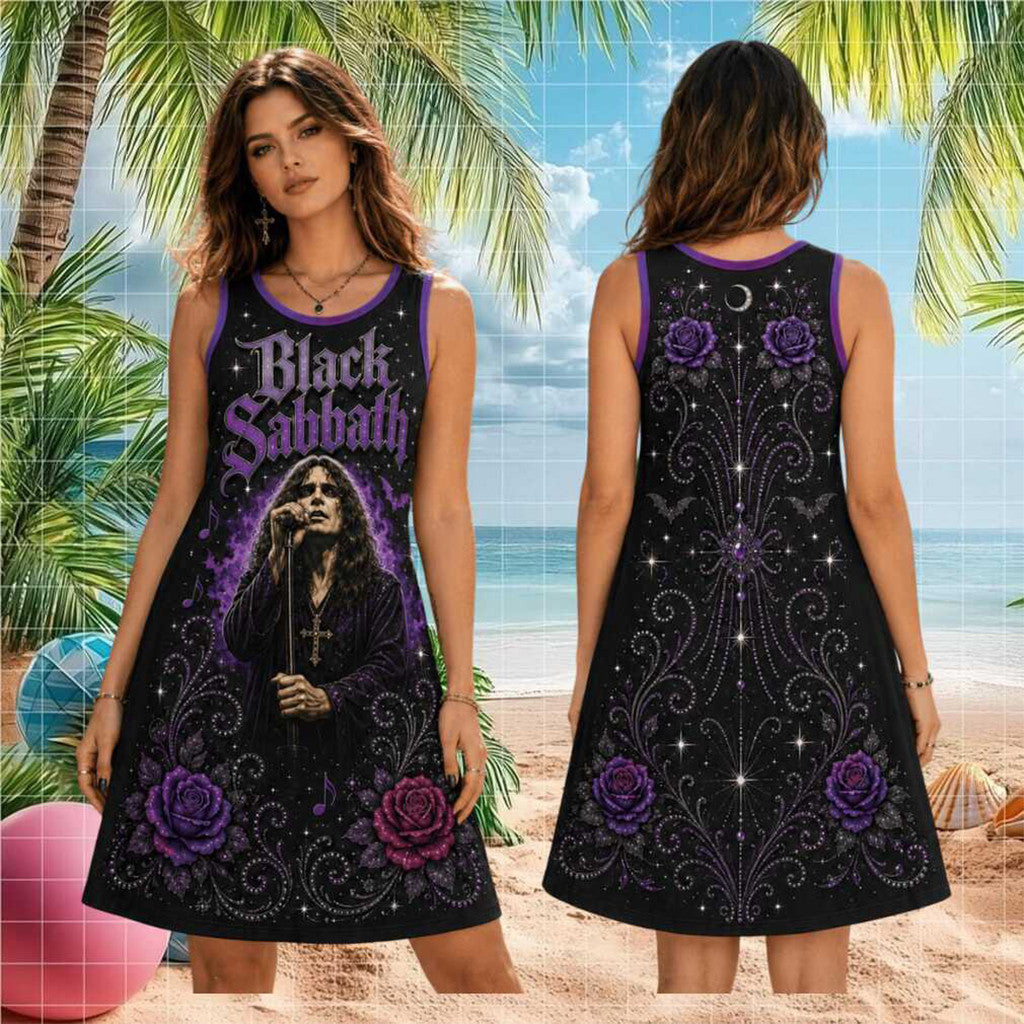Black Sabbath Ozzy Osbourne Vintage Retro Sleeveless Dress Metal Concert Fans Apparel Women's - Merchluma