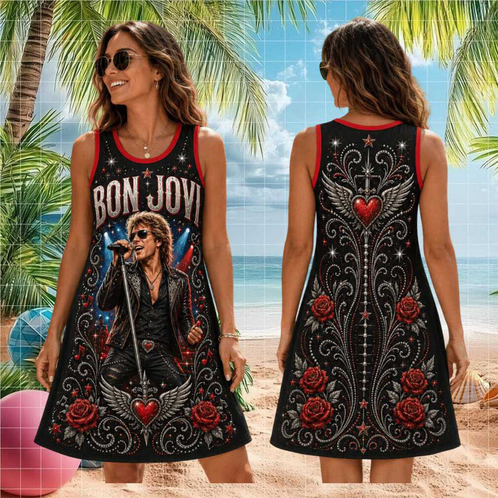 Bon Jovi Heart And Wings Vintage Rock Concert Tour 2026 Sleeveless Dress Bon Jovi Merch Women's - Merchluma