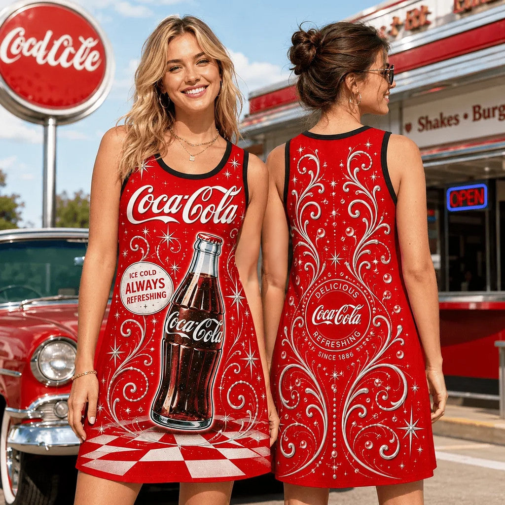 Coca-Cola Vintage Logo Red Sleeveless Women Dress Best Birthday Gift For Sisters - Merchluma