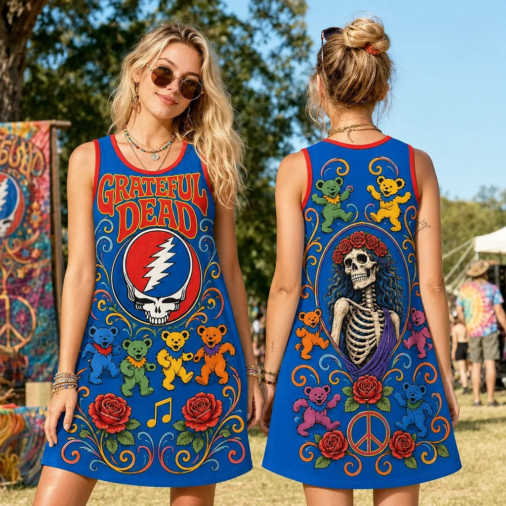 Grateful Dead Dancing Bears Blue Grad Dress Grateful Dead Merch Best Gift For Her - Merchluma