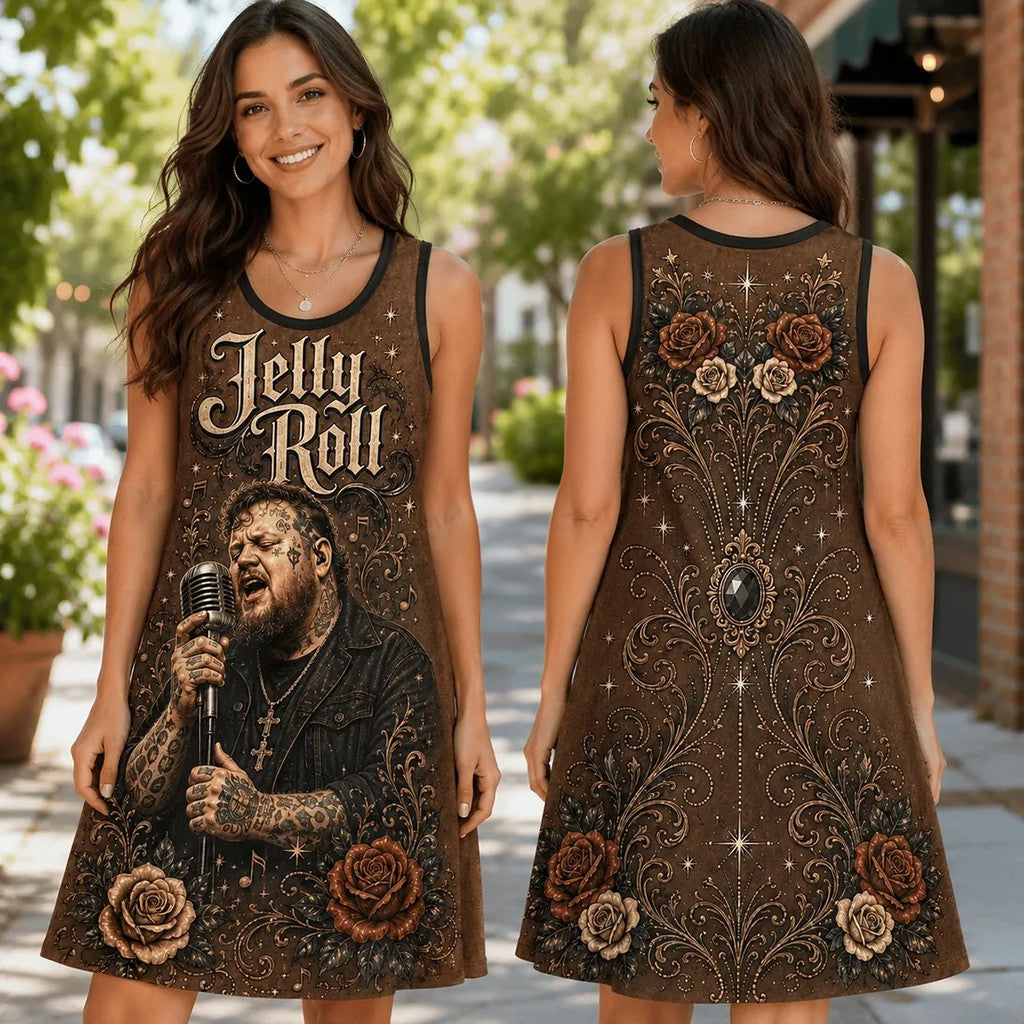 Jelly Roll Floral Vintage Brown Sleeveless Dress 2026 Jelly Roll Merch Gifts For Music Lovers - Merchluma