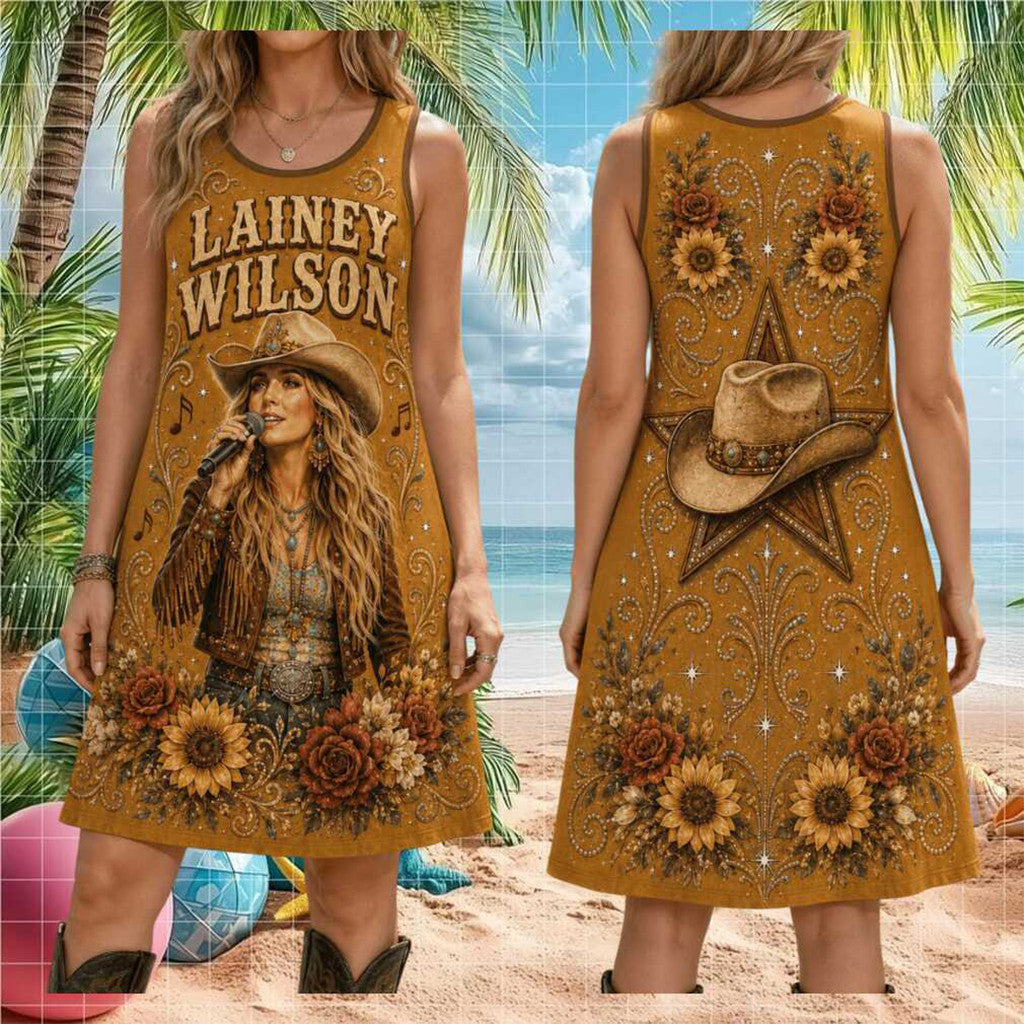 Lainey Wilson Wildflowers Cowboy Hat Sleeveless Dress Lainey Wilson Merch Best Gift For Her - Merchluma