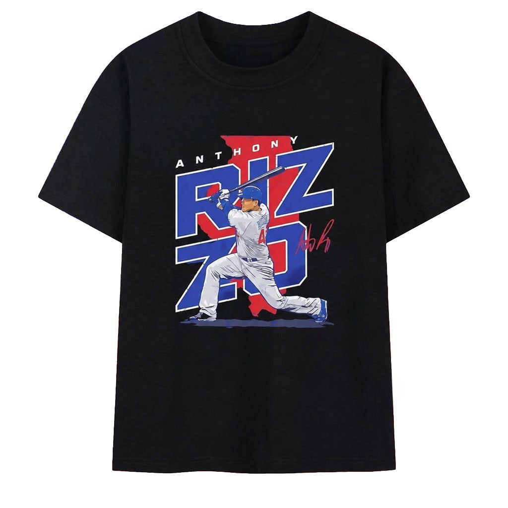 Anthony Rizzo Chicago Cubs Distressed Batting Illinois Signature Shirt Chicago Cubs Merch Gifts - Merchluma