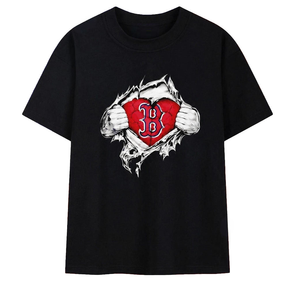 Boston Red Sox Heart Ripped Chest Shirt Red Sox Merch Game Day Outfits Baseball Gifts - Merchluma