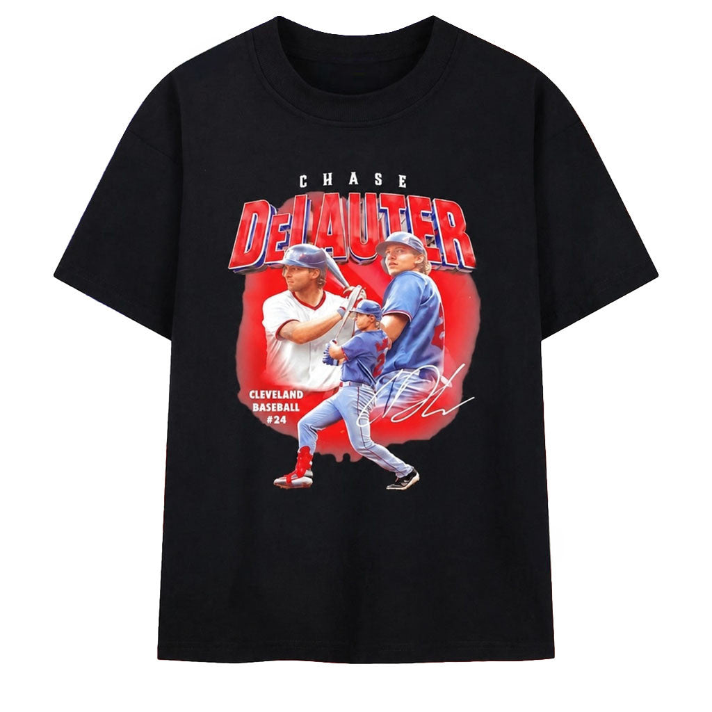 Chase DeLauter Cleveland Guardians Baseball No 24 Signature Shirt Chase DeLauter Merch Gifts - Merchluma