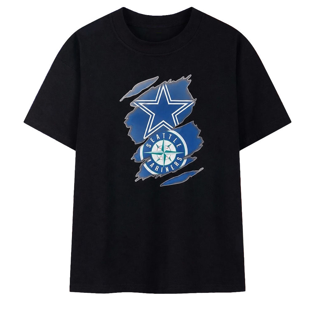 Dallas Cowboys And Seattle Mariners Ripped Logo Shirt Dallas Cowboys Merch Football Gifts - Merchluma