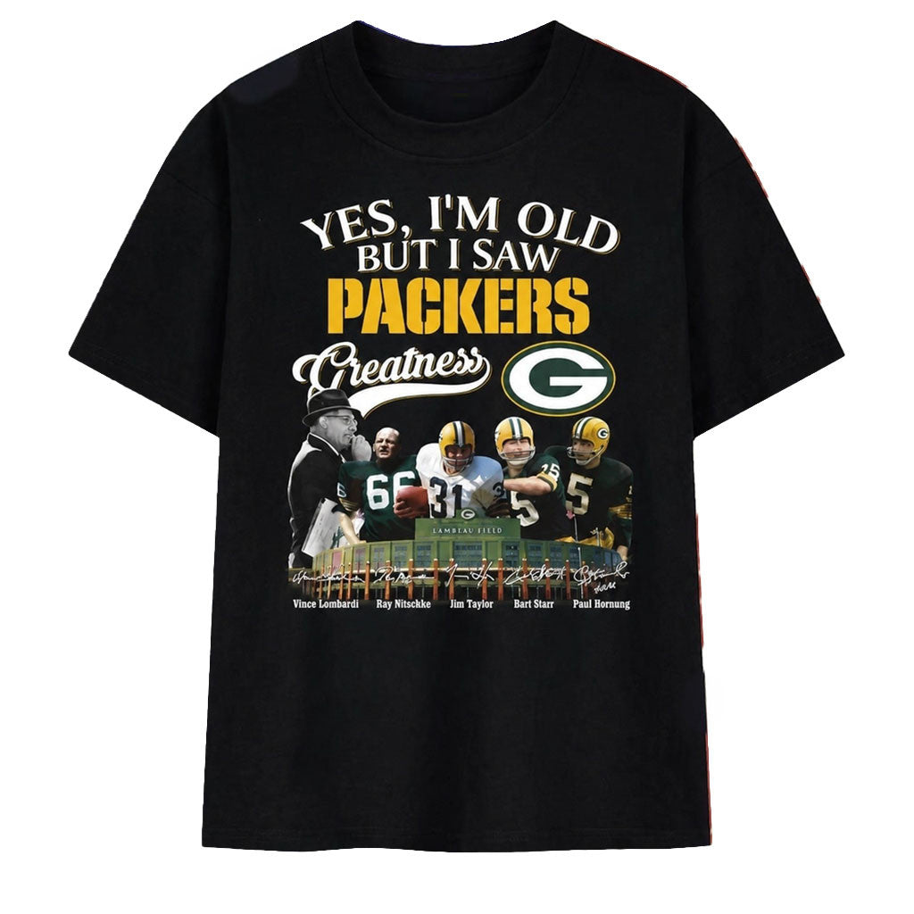 Green Bay Packers Greatness Signatures Vintage Shirt Green Bay Packers Merch Football Gifts - Merchluma