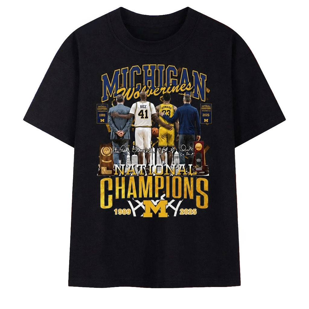 Michigan Wolverines Merch National Champions Signatures Basketball Shirt Wolverines Fans Gifts - Merchluma
