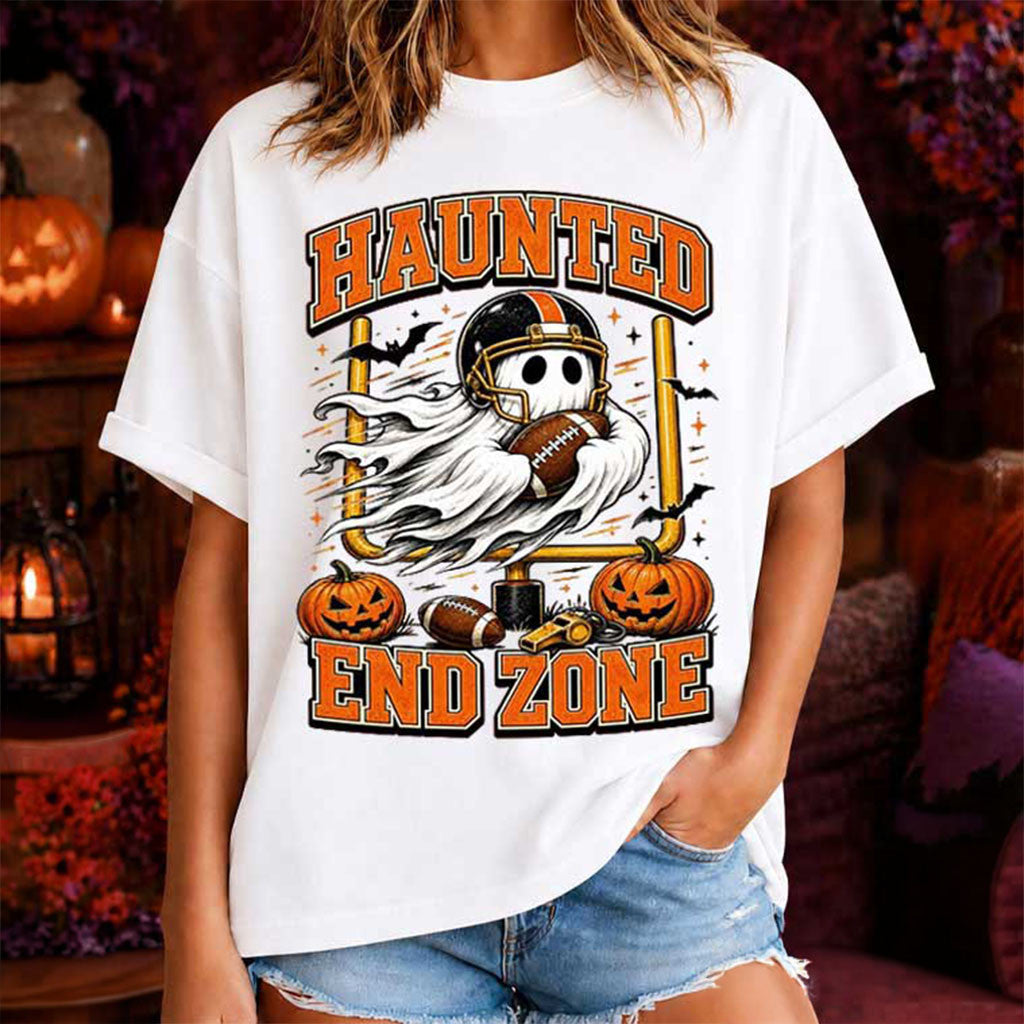 Haunted End Zone Ghost Shirt Football Halloween Spooky Game Day Shirt Halloween Gifts - Merchluma