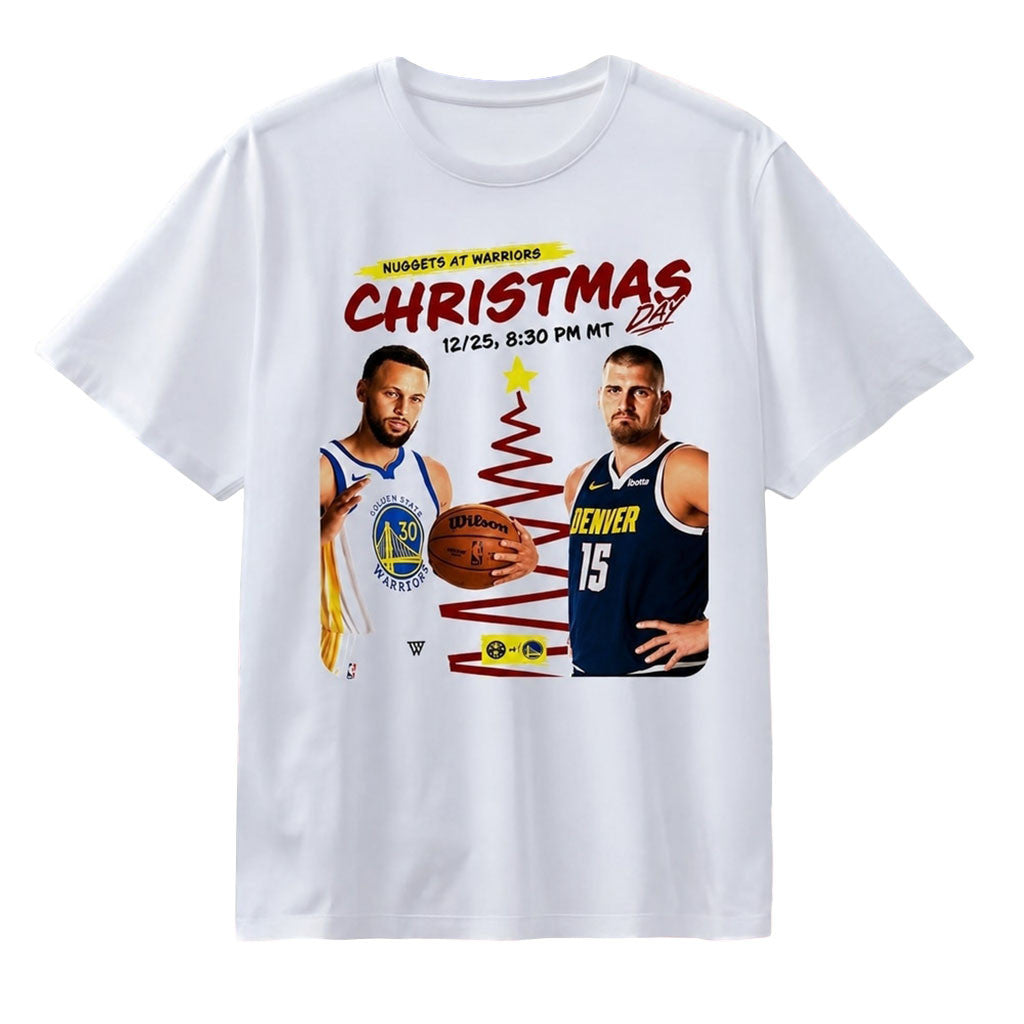 Stephen Curry And Nikola Jokic Nuggets at Warriors Christmas Day Game Shirt Basketball Gifts - Merchluma