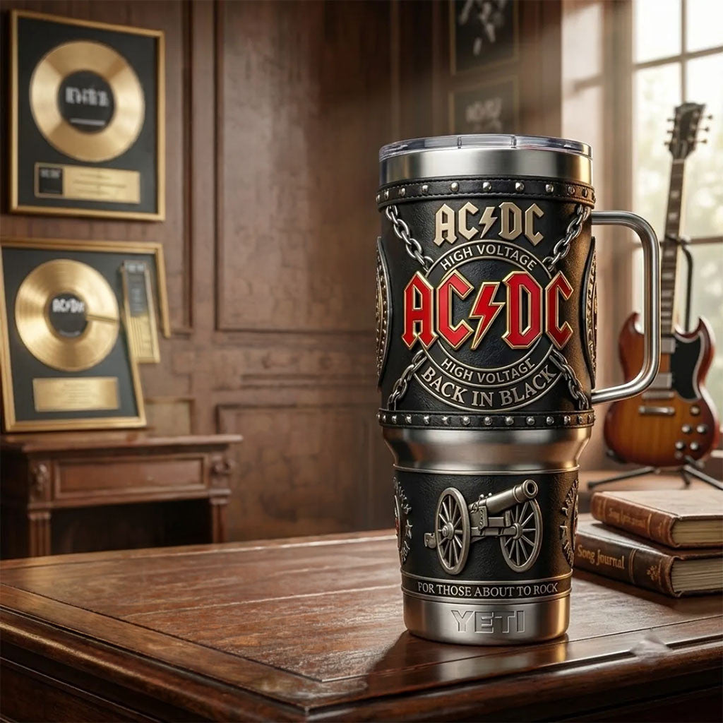 ACDC High Voltage Back In Black Tumbler ACDC Band Tumbler Rock Lovers Gifts Ideas - Merchluma