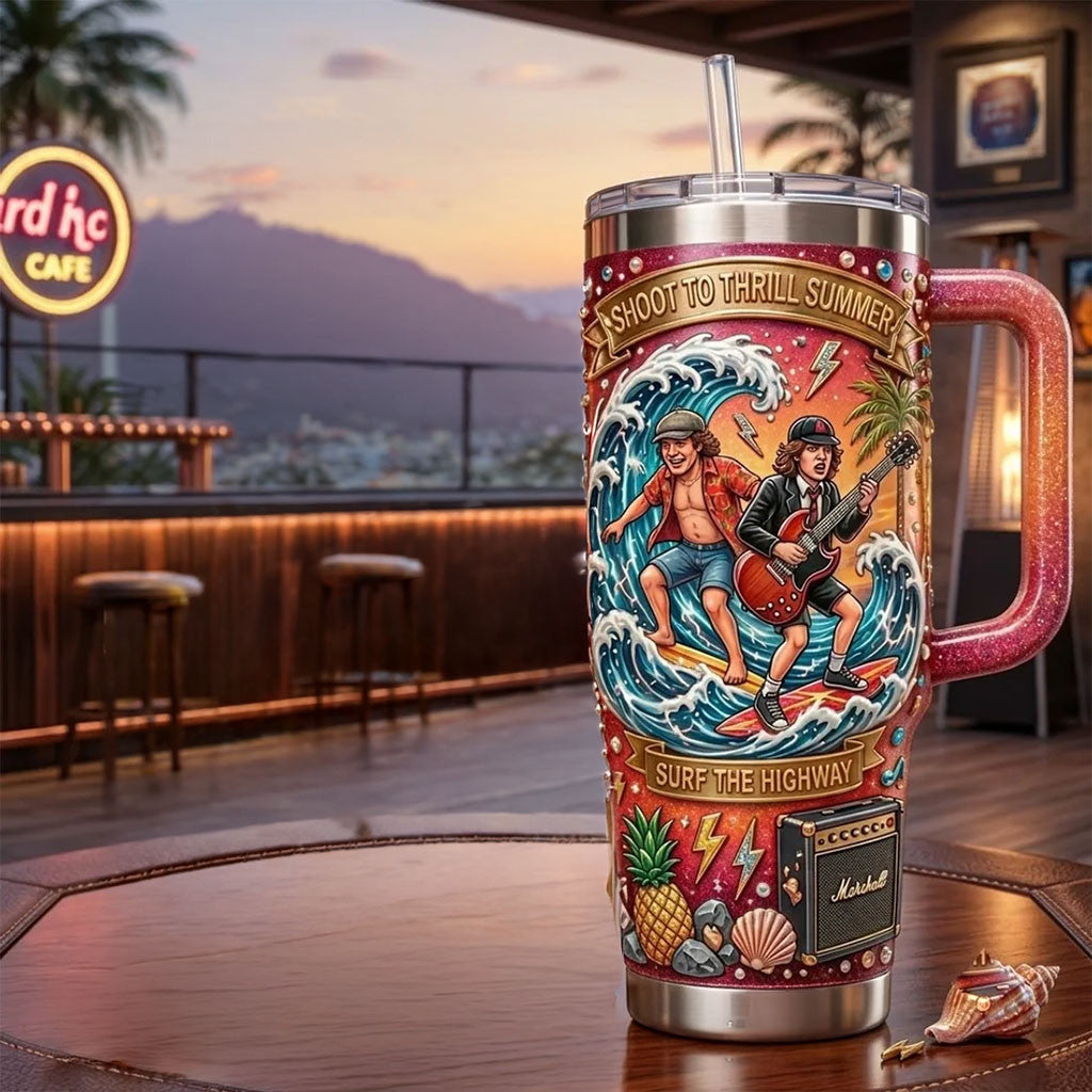 ACDC Shoot To Thrill Summer Tumbler ACDC Surg The Highway Tumbler Gifts For Music Lovers - Merchluma
