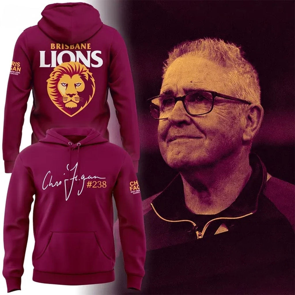 Brisbane Lions Chris Fagan Milestone Signature 2026 Hoodie Brisbane Lions Game Day Outfits - Merchluma