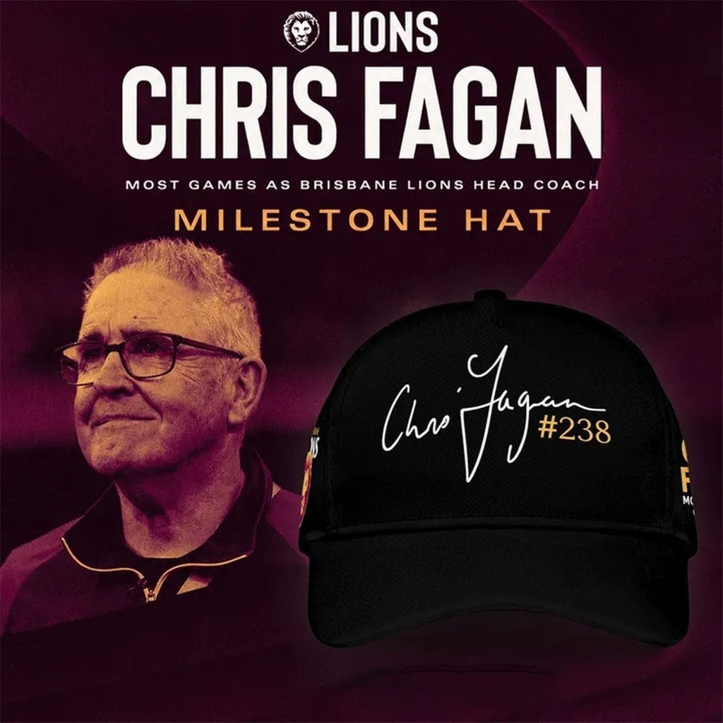 Brisbane Lions Chris Fagan Milestone Signature 2026 Black Hat Chris Fagan Memorial Cap - Merchluma