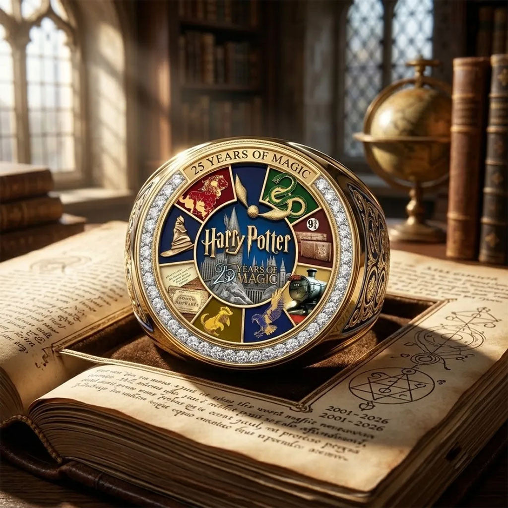 Harry Potter 25th Anniversary Gold Engraved Ring Harry Potter Merch Gifts For Potterhead - Merchluma