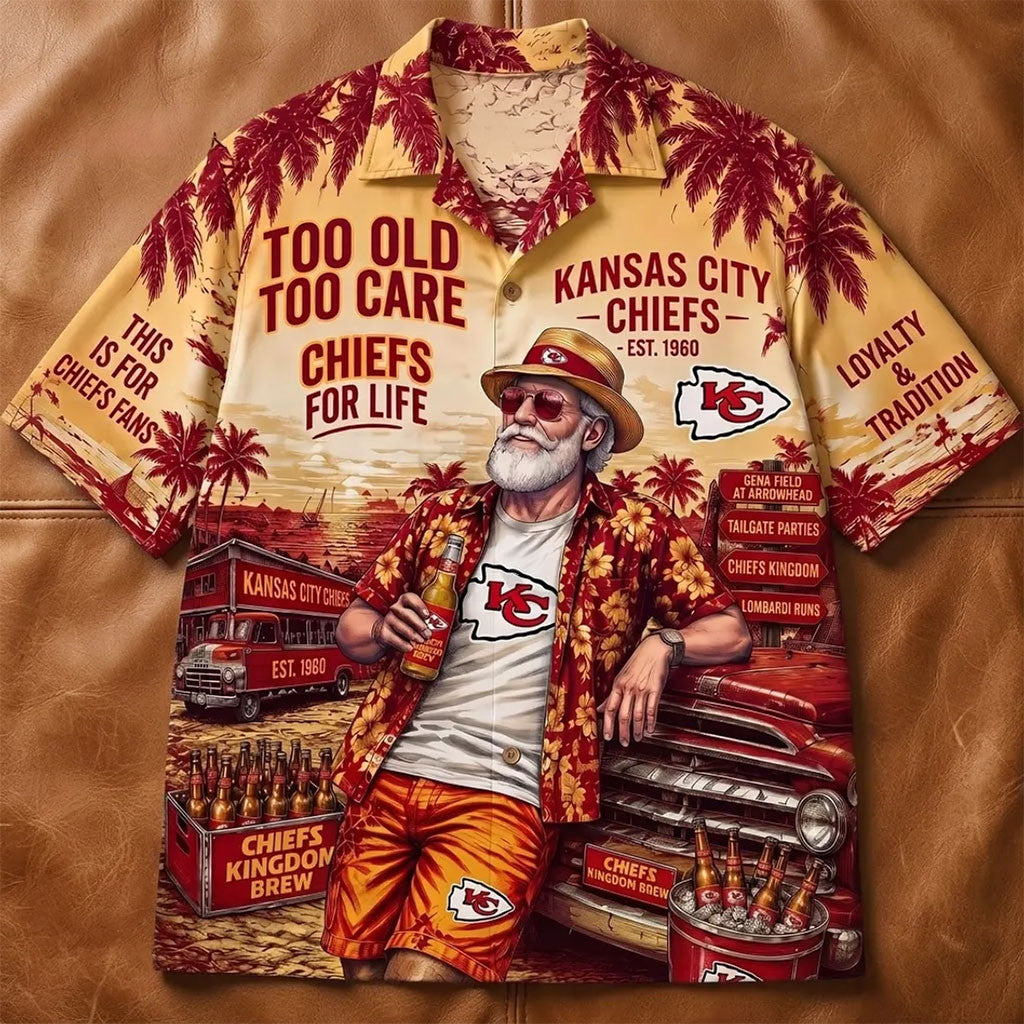 Kansas City Chiefs Too Old To Care Hawaiian Shirt KC Chiefs Aloha Shirt Football Gifts - Merchluma