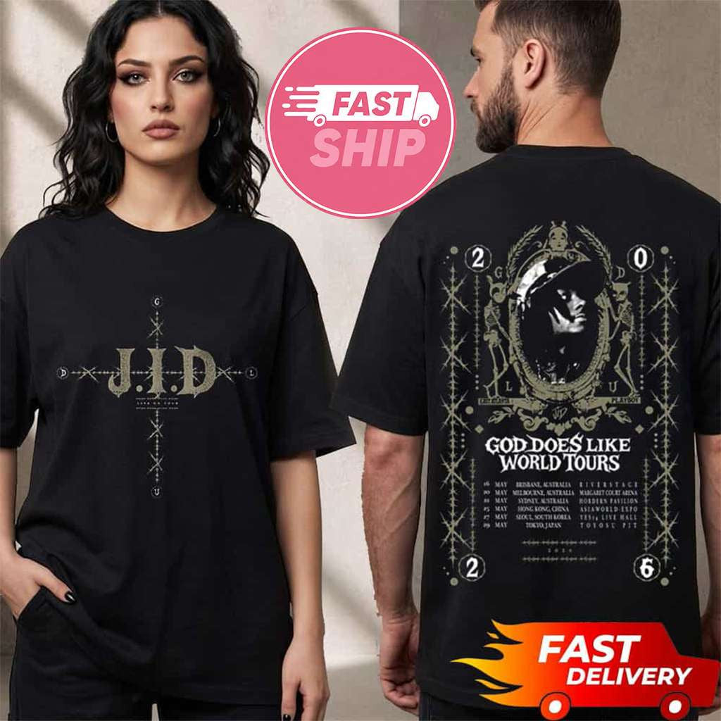 JID Fade Live On Tour 2026 God Does Like World Tours T-Shirt JID Merch Music Lovers Gifts - Merchluma