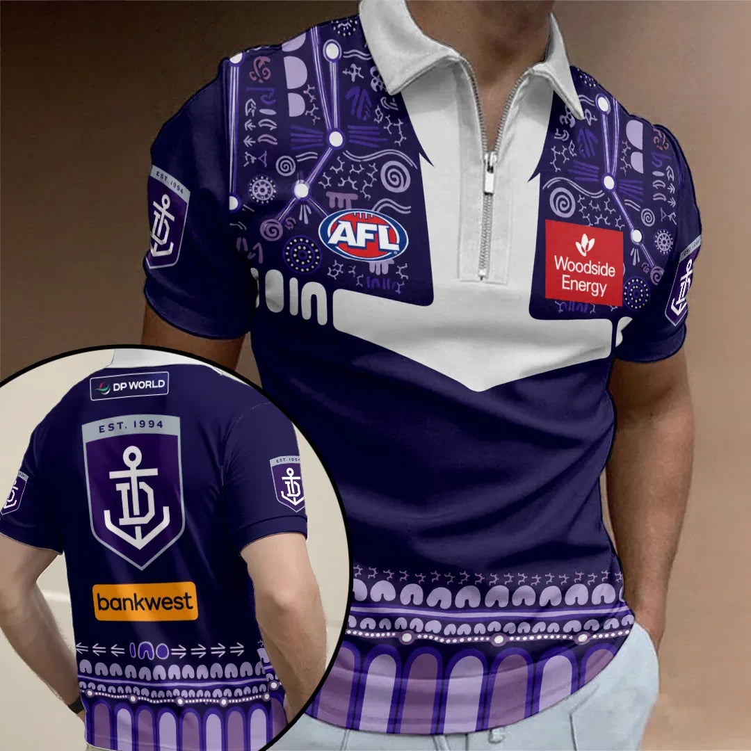 Fremantle Dockers 2026 Indigenous Guernsey Zip Polo Shirt Fremantle Dockers Merch Fan Gifts - Merchluma