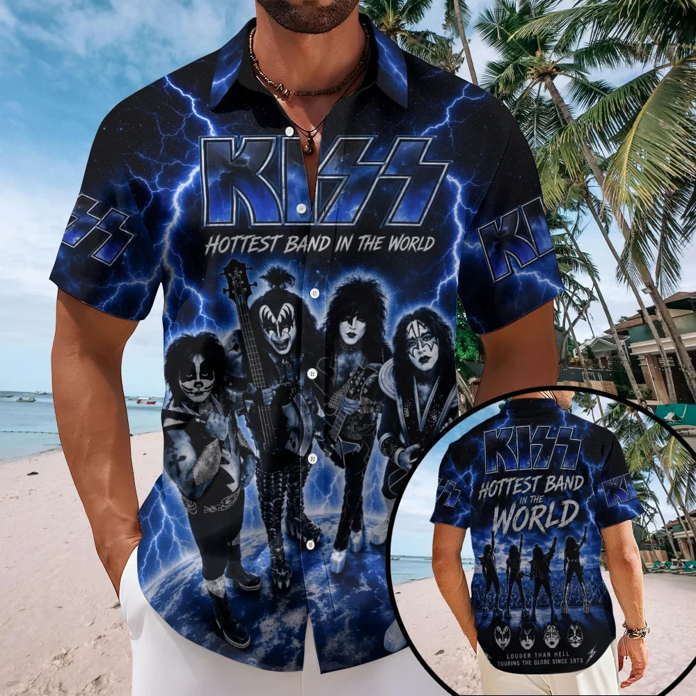 KISS Hottest Band In The World Hawaiian Shirt KISS Band Merch Present For Music Lovers - Merchluma