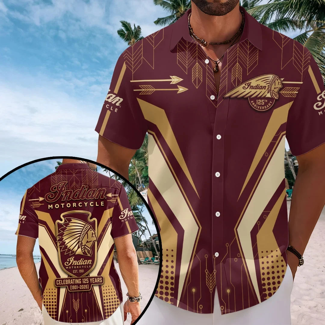 Indian Motorcycle 125th Anniversary Hawaiian Shirt Motorbike Riders Clothing Gift For Him - Merchluma