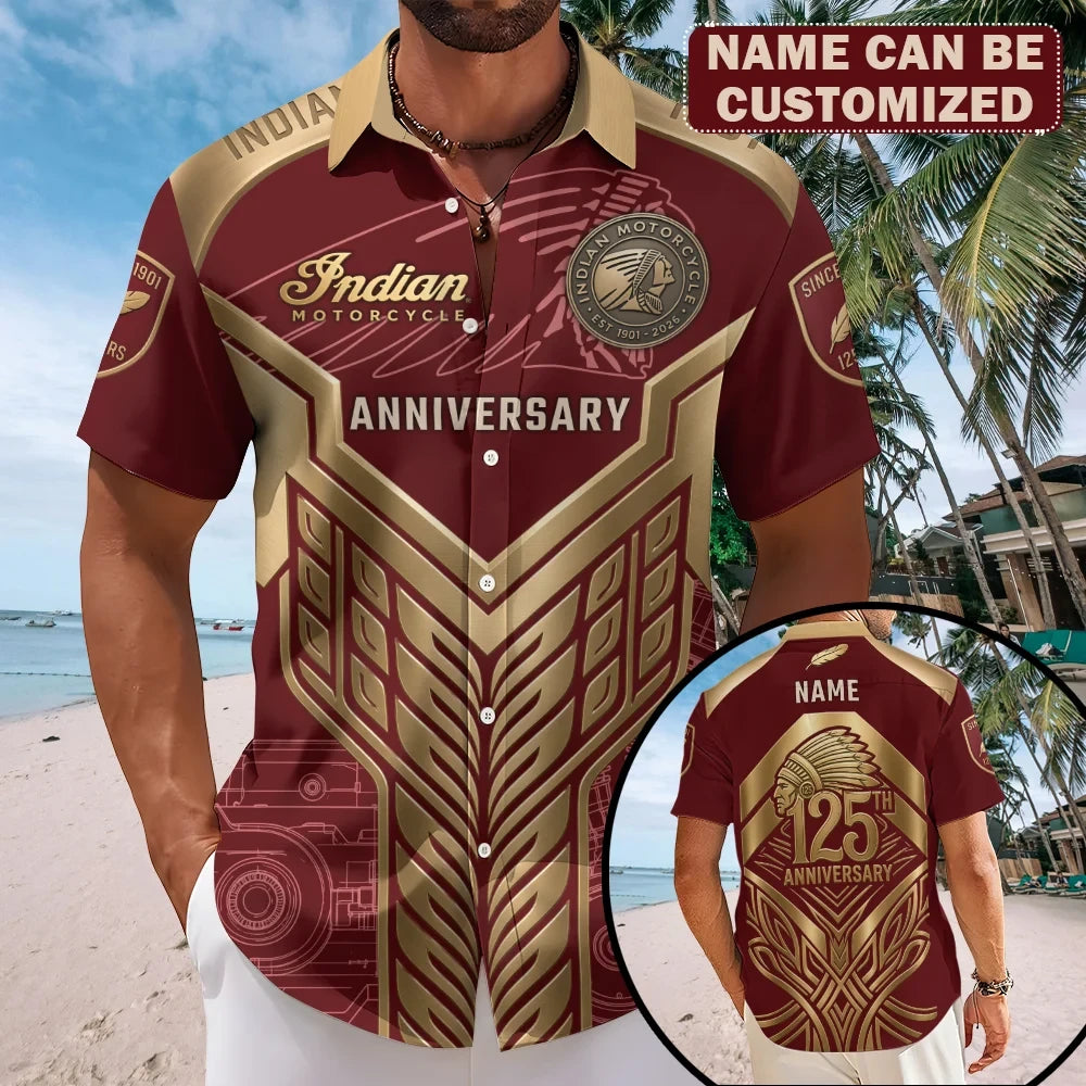Personalized Indian Motorcycle 125th Anniversary Hawaiian Shirt Presents For Motorbike Lovers - Merchluma