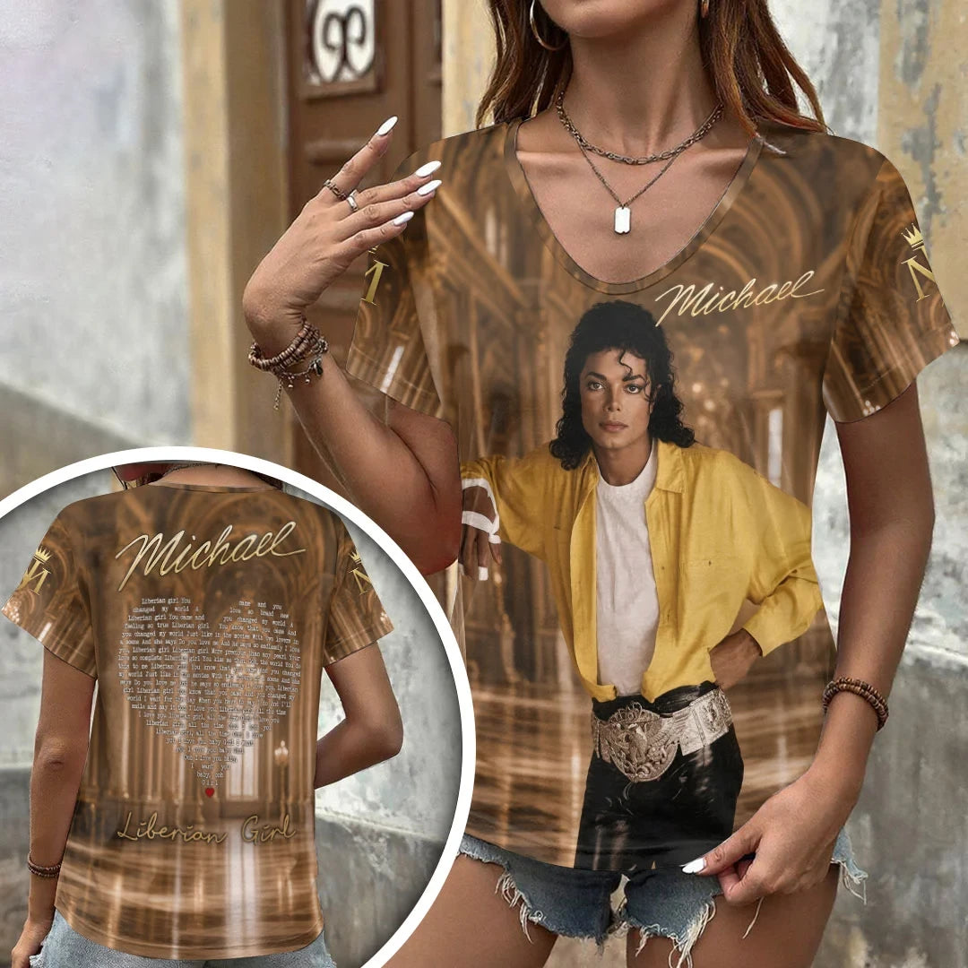 Michael Jackson Liberian Girl V-Neck T-Shirt Michael Jackson Merch Present For Mom - Merchluma