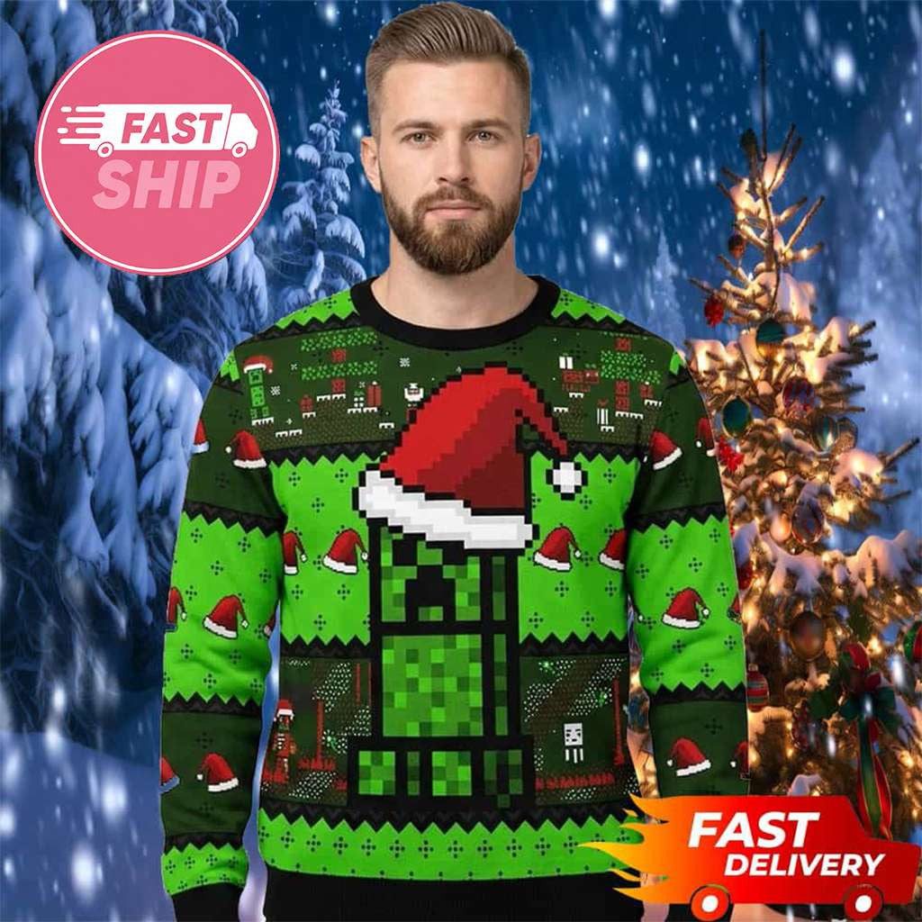 Minecraft Merch Creeper Green Christmas Hat Minecraft Ugly Sweater Christmas Gifts For Boyfriend - Merchluma