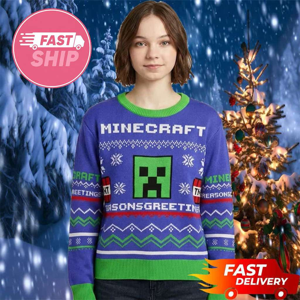 Minecraft Merch 2026 Creeper TNT Seasons Greetings Minecraft Ugly Sweater Xmas Gifts For Him - Merchluma