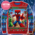 Minecraft Merch 2026 Spiderman x Minecraft Pixel Power Christmas Horoes Unite Ugly Sweater - Merchluma
