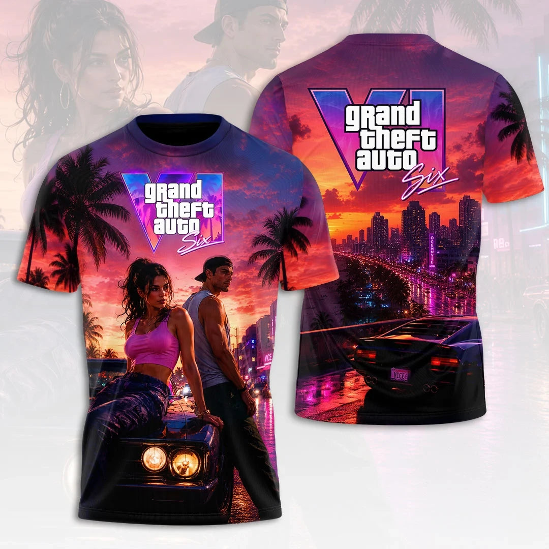 Grand Theft Auto VI T-Shirt GTA 6 Merch Gamer Clothing Gift Ideas For Friends - Merchluma